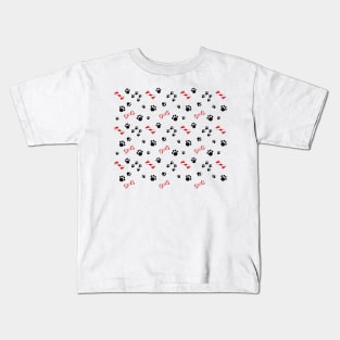 Dog treat candy cane and paw prints. Kids T-Shirt